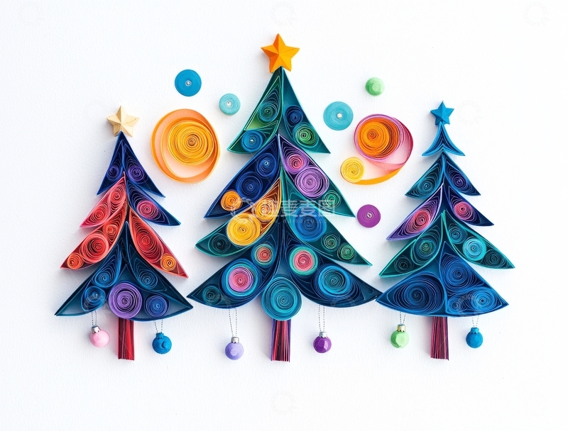 高清大图下载【趣麦麦图】彩色卷纸圣诞树装饰艺术