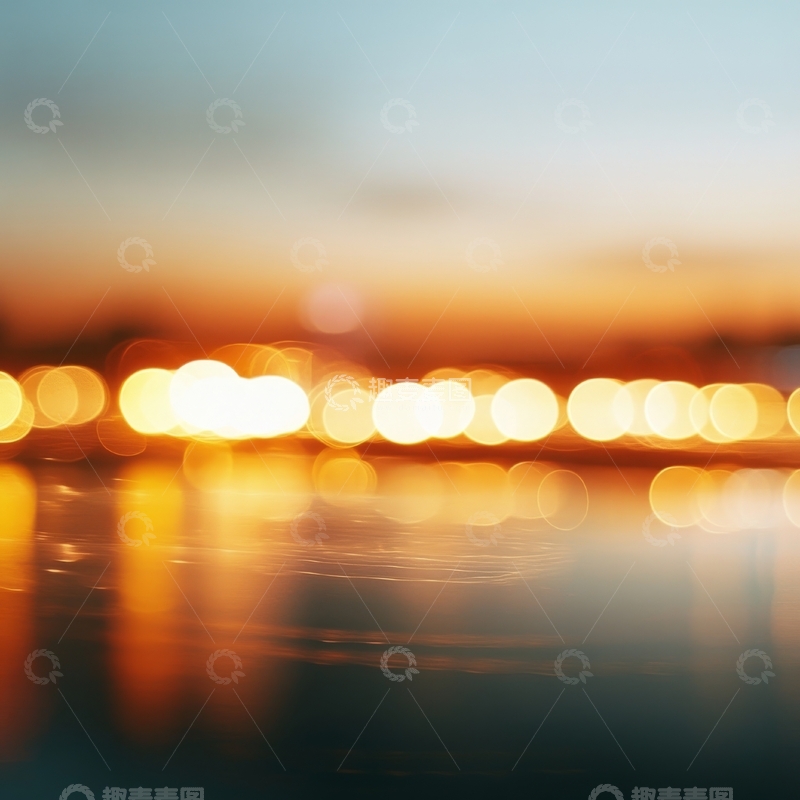 高清大图下载【趣麦麦图】黄昏水面灯光虚化效果