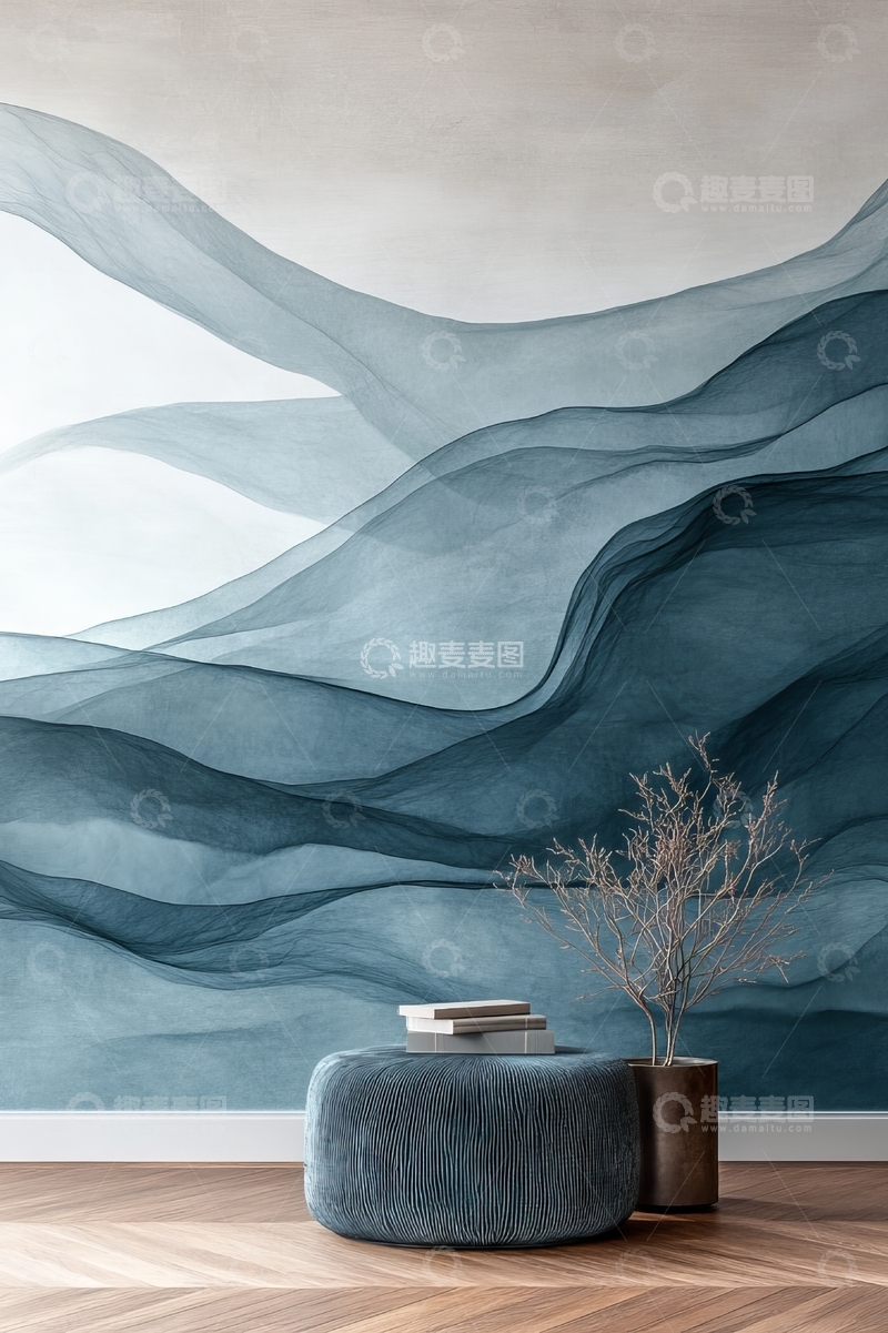 高清大图下载【趣麦麦图】抽象波浪壁纸的现代室内设计