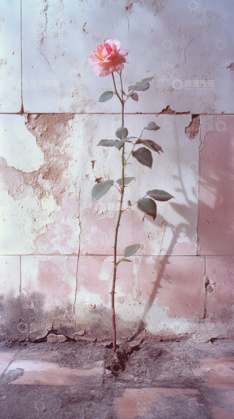高清大图下载【趣麦麦图】墙缝中的玫瑰花