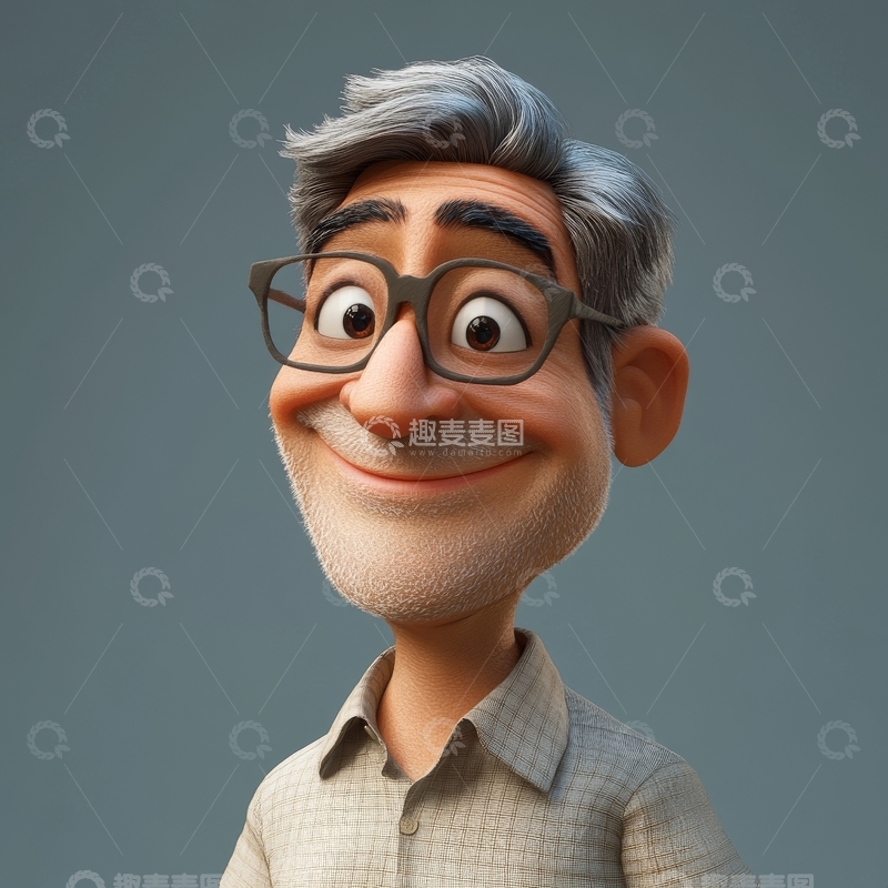 高清大图下载【趣麦麦图】戴眼镜的卡通老人肖像