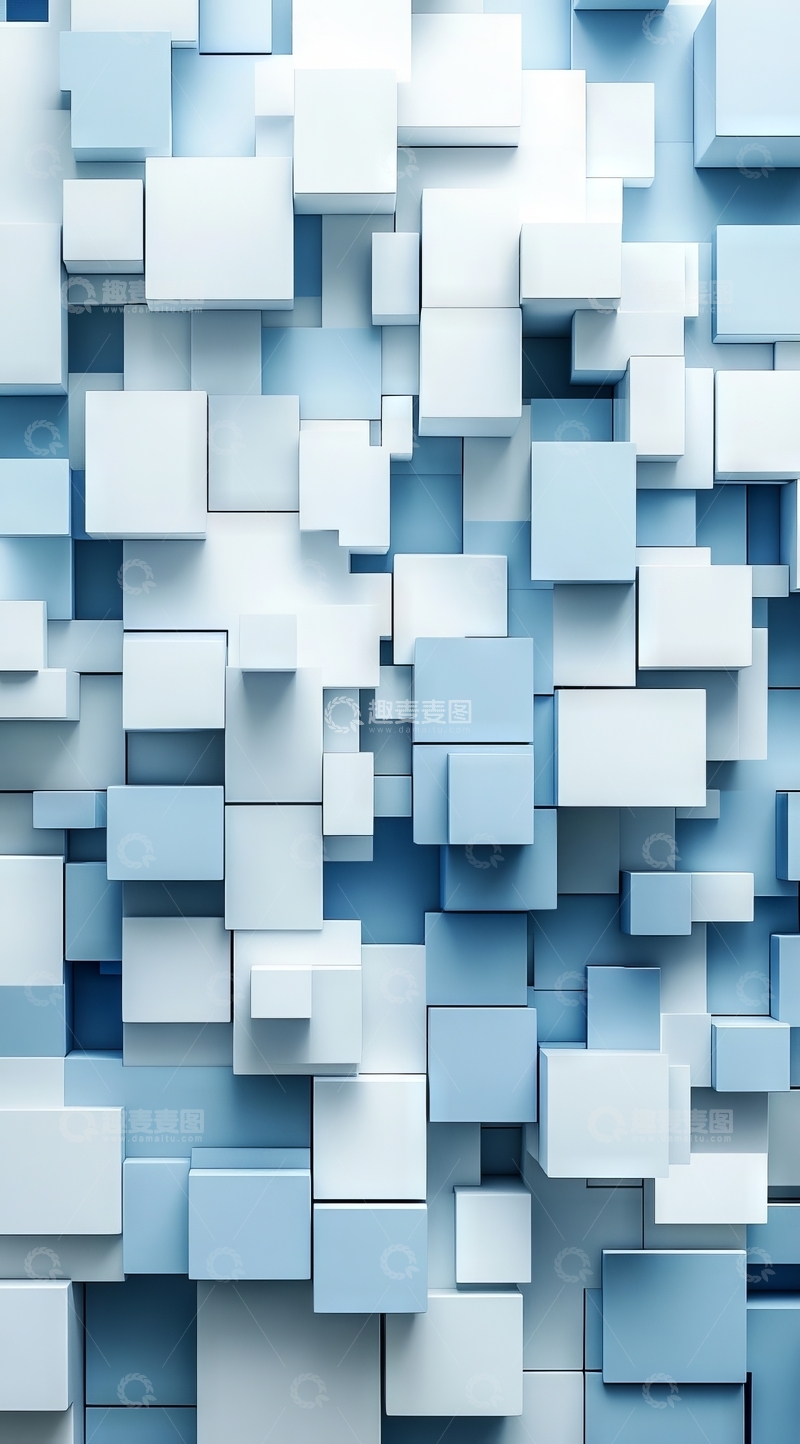 高清大图下载【趣麦麦图】蓝色立方体的立体排列