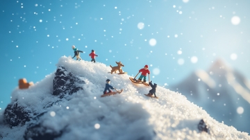 雪峰上的微型滑雪者