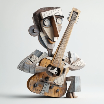 立体派吉他手雕塑