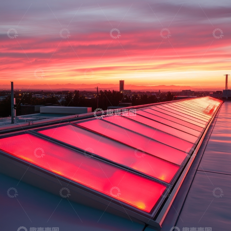 高清大图下载【趣麦麦图】夕阳映照下的屋顶天窗