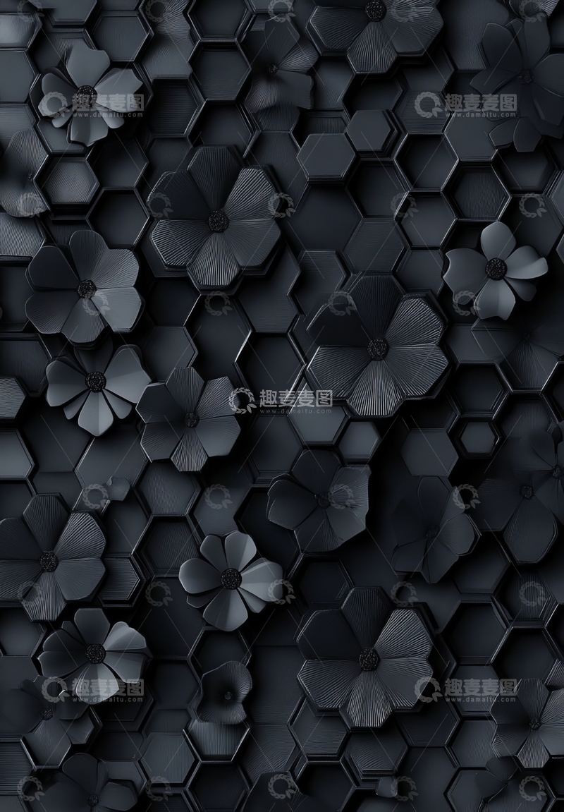 黑色六边形立体纹理背景