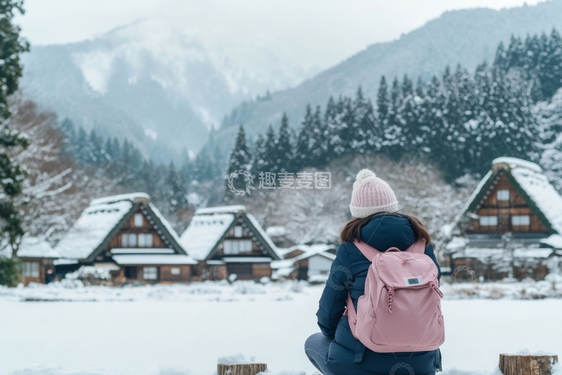 高清大图下载【趣麦麦图】雪景中背对镜头的游客