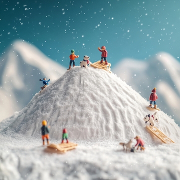 雪地微型人物登山场景