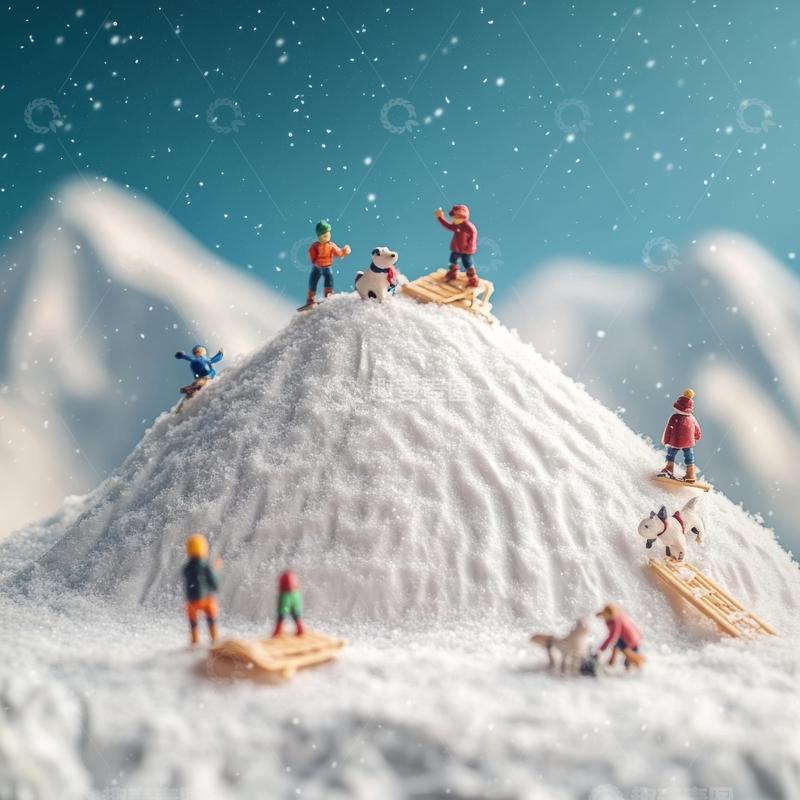 高清大图下载【趣麦麦图】雪地微型人物登山场景