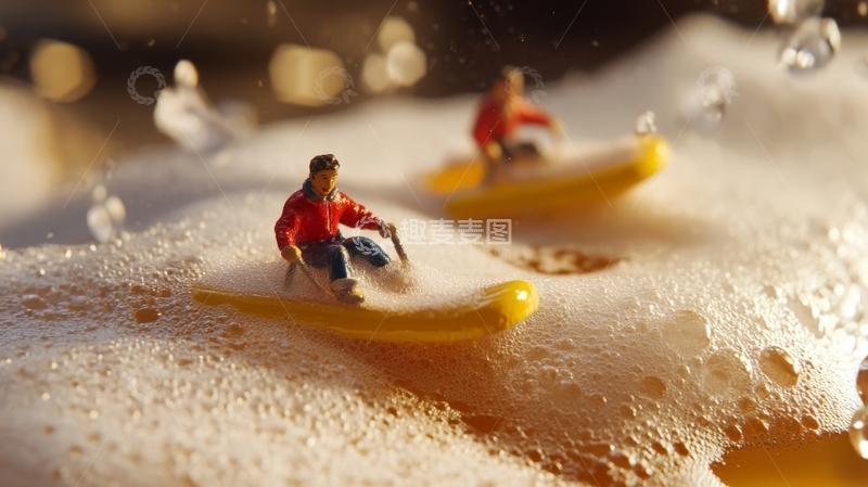 高清大图下载【趣麦麦图】微型人物在泡沫上划船