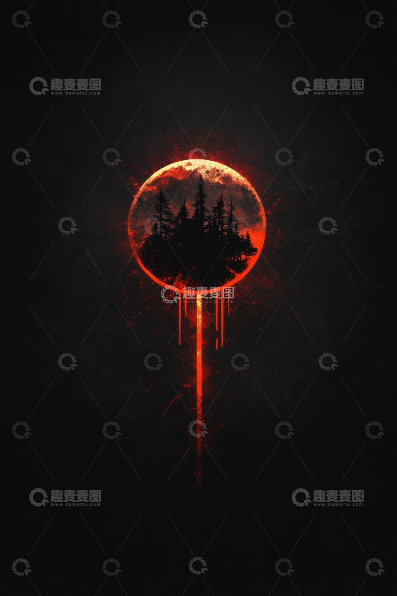 高清大图下载【趣麦麦图】血月森林剪影