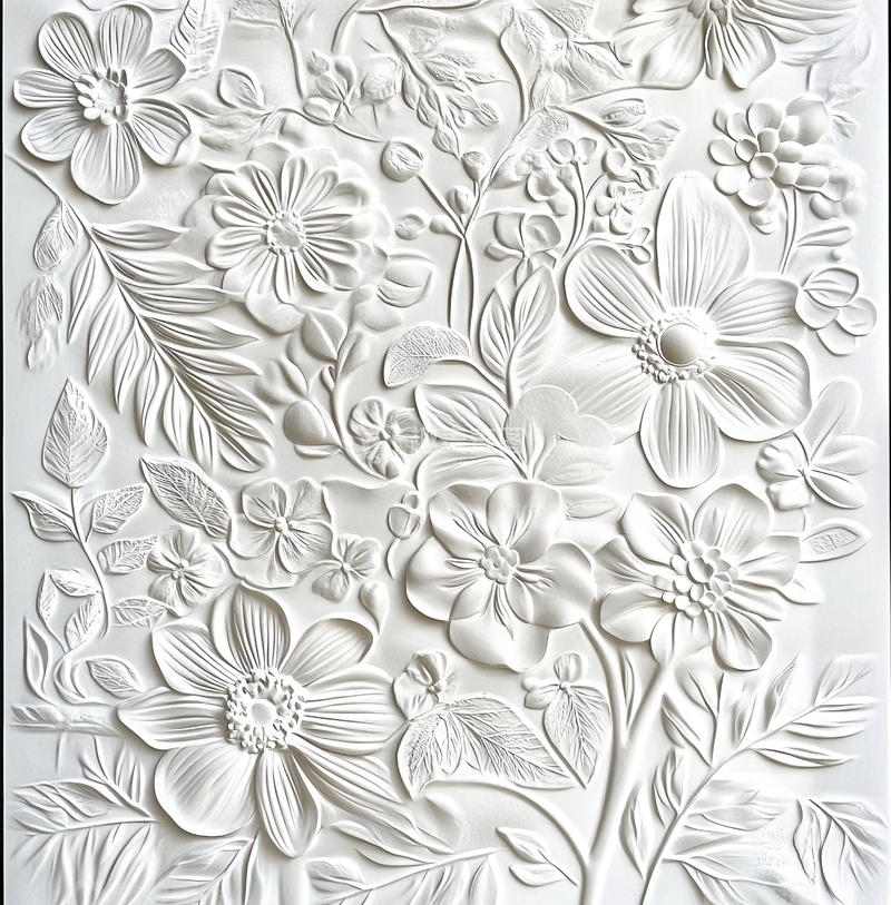 高清大图下载【趣麦麦图】白色浮雕花卉图案