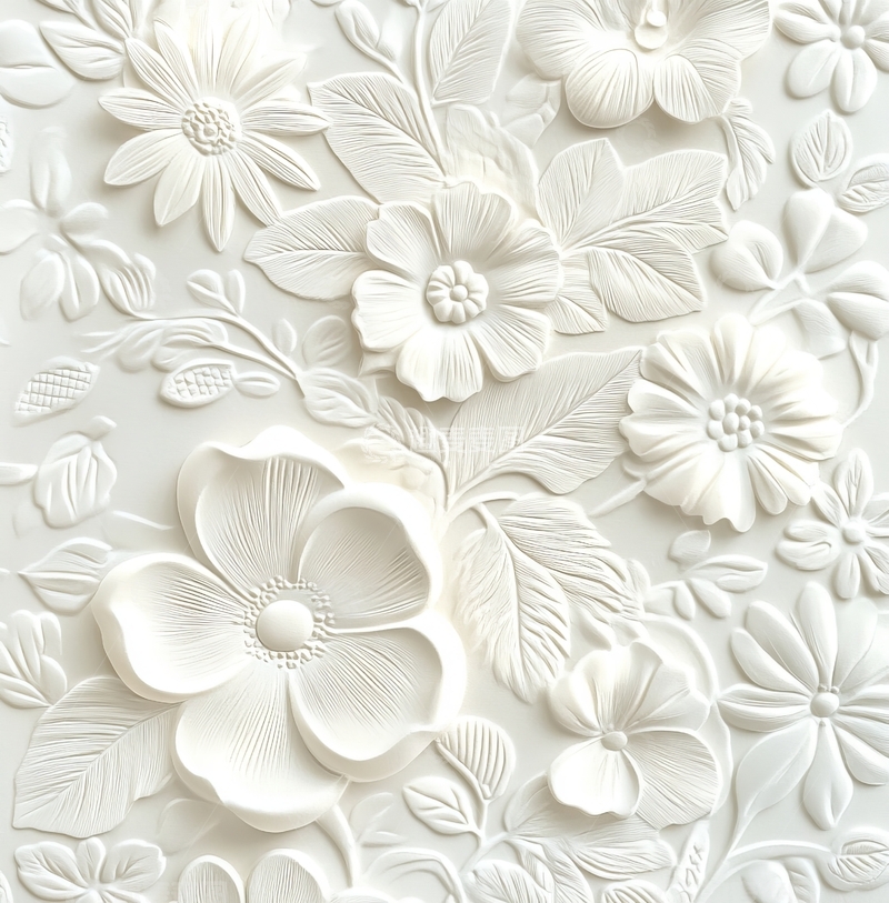 高清大图下载【趣麦麦图】白色浮雕花卉图案