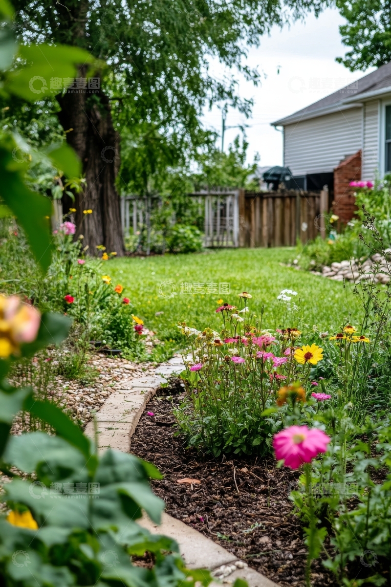 高清大图下载【趣麦麦图】花园小径旁的多彩花卉