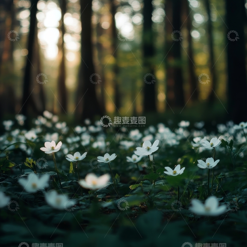 高清大图下载【趣麦麦图】森林中的白色小花
