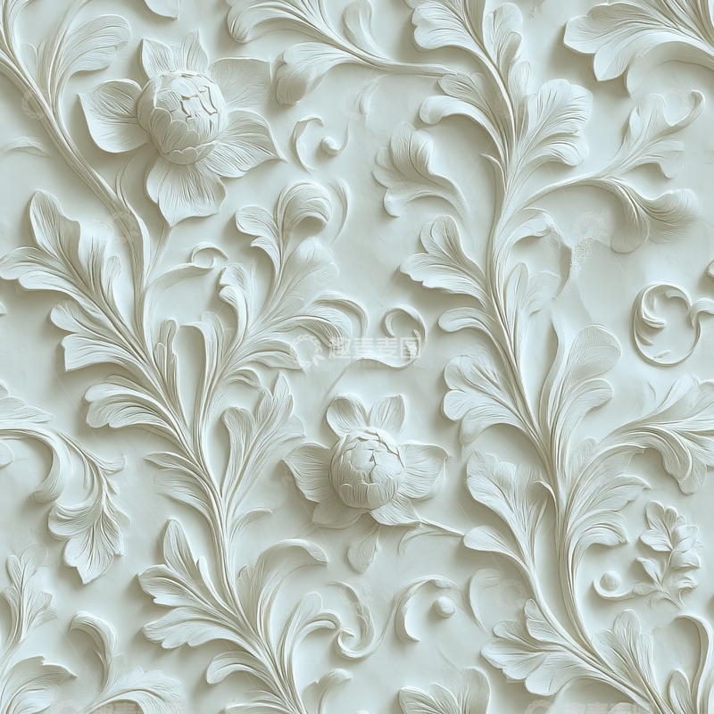 高清大图下载【趣麦麦图】白色立体花卉图案背景