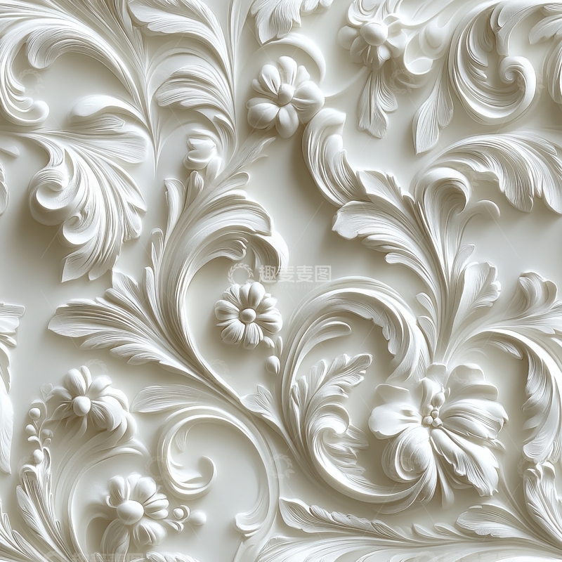 高清大图下载【趣麦麦图】白色立体花卉图案背景