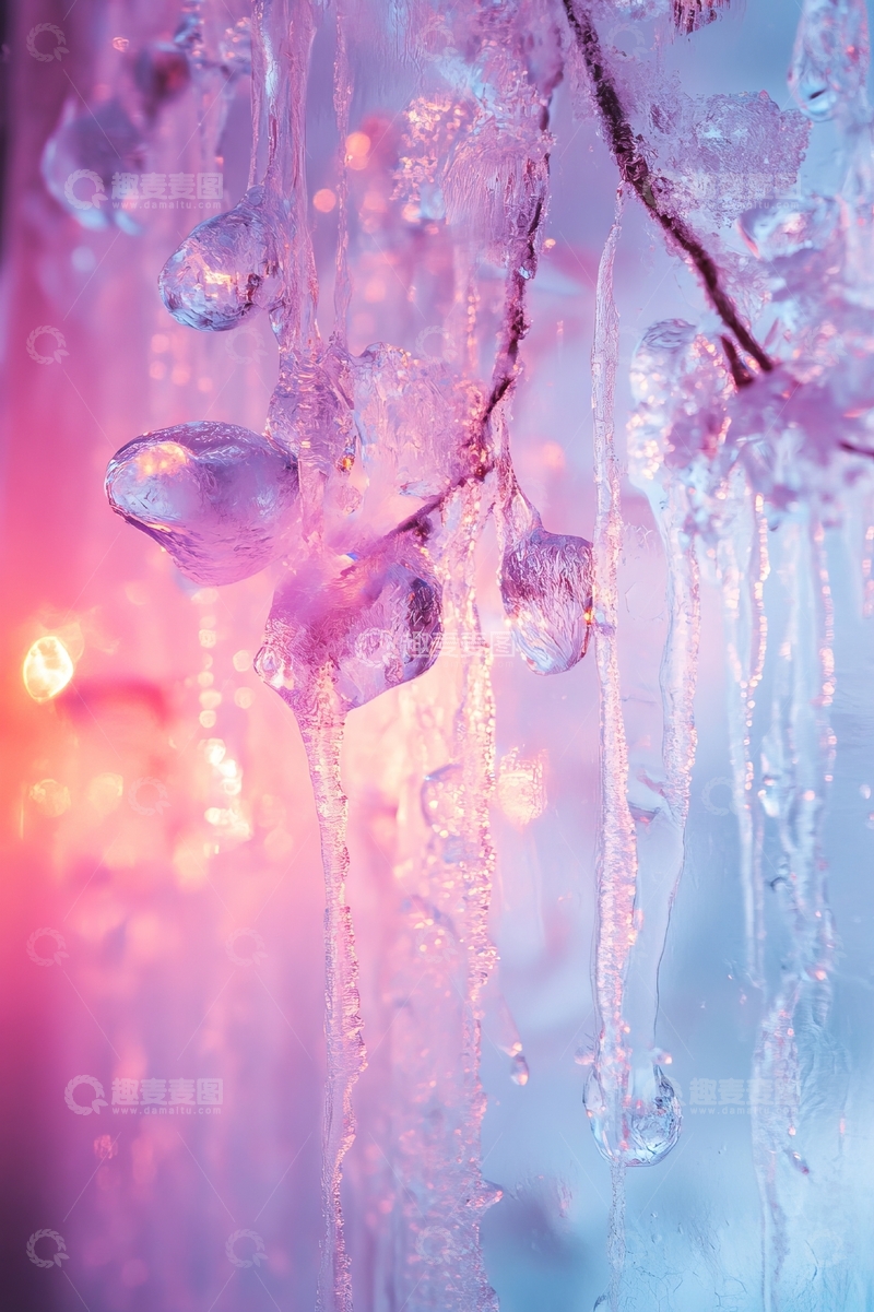 高清大图下载【趣麦麦图】冰凌垂挂，梦幻色彩背景