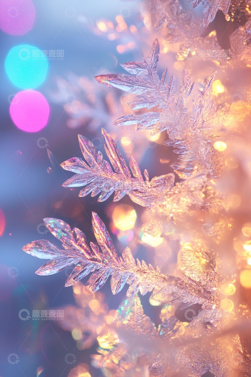 高清大图下载【趣麦麦图】晶莹雪花与温暖灯光交织的节日场景