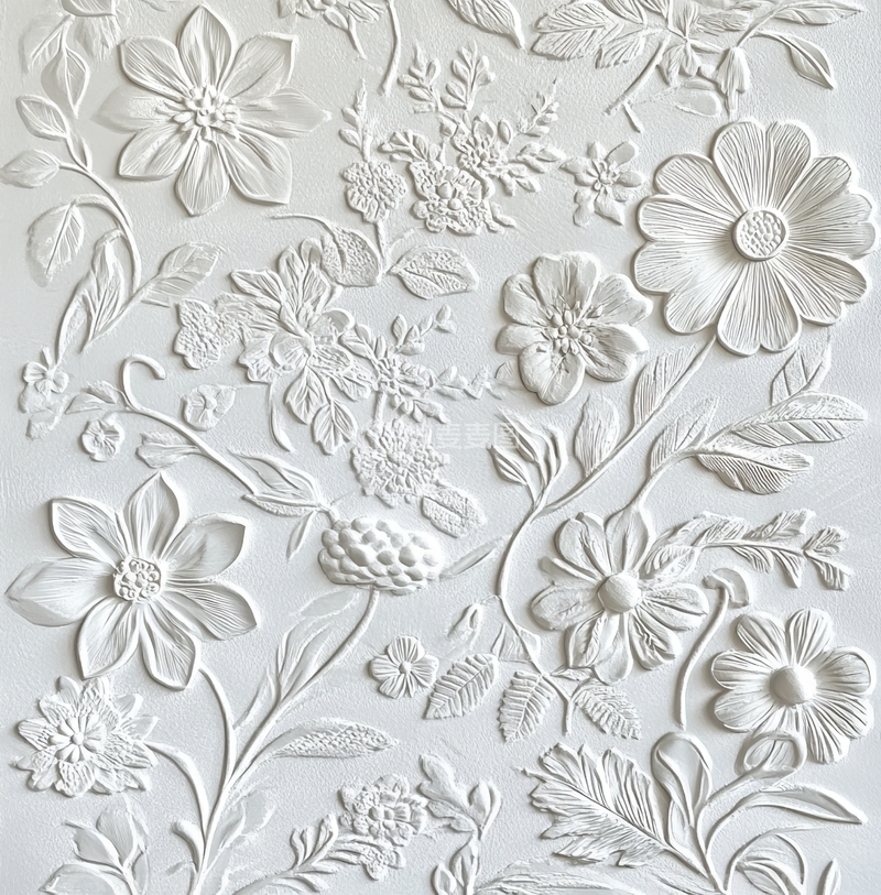 高清大图下载【趣麦麦图】白色浮雕花卉图案