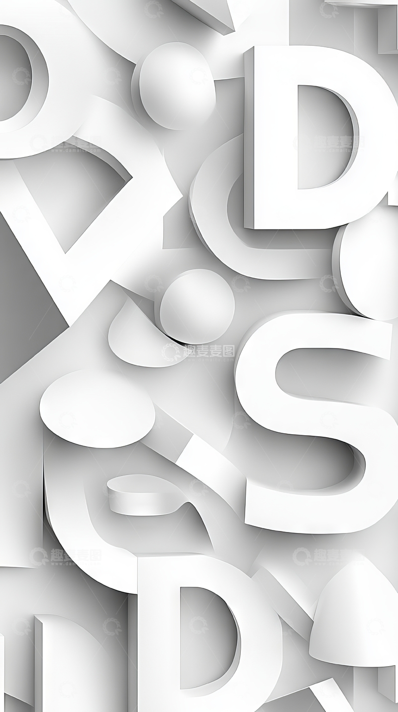 高清大图下载【趣麦麦图】立体字母与球体的抽象组合
