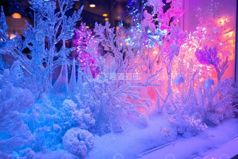 高清大图下载【趣麦麦图】彩色灯光下的冰雪珊瑚装饰
