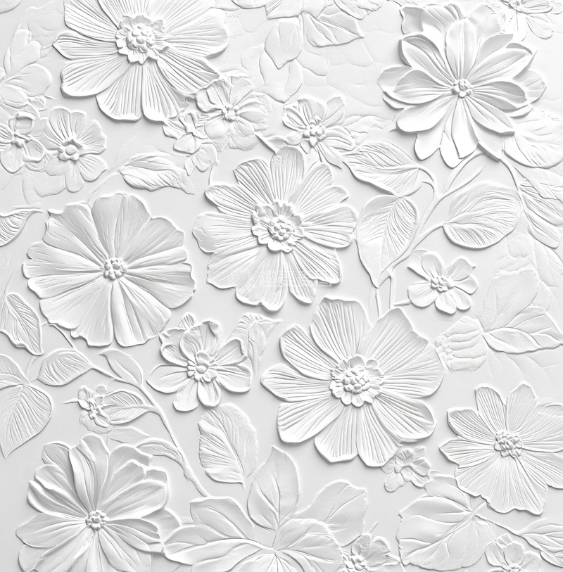 高清大图下载【趣麦麦图】白色立体花卉图案背景