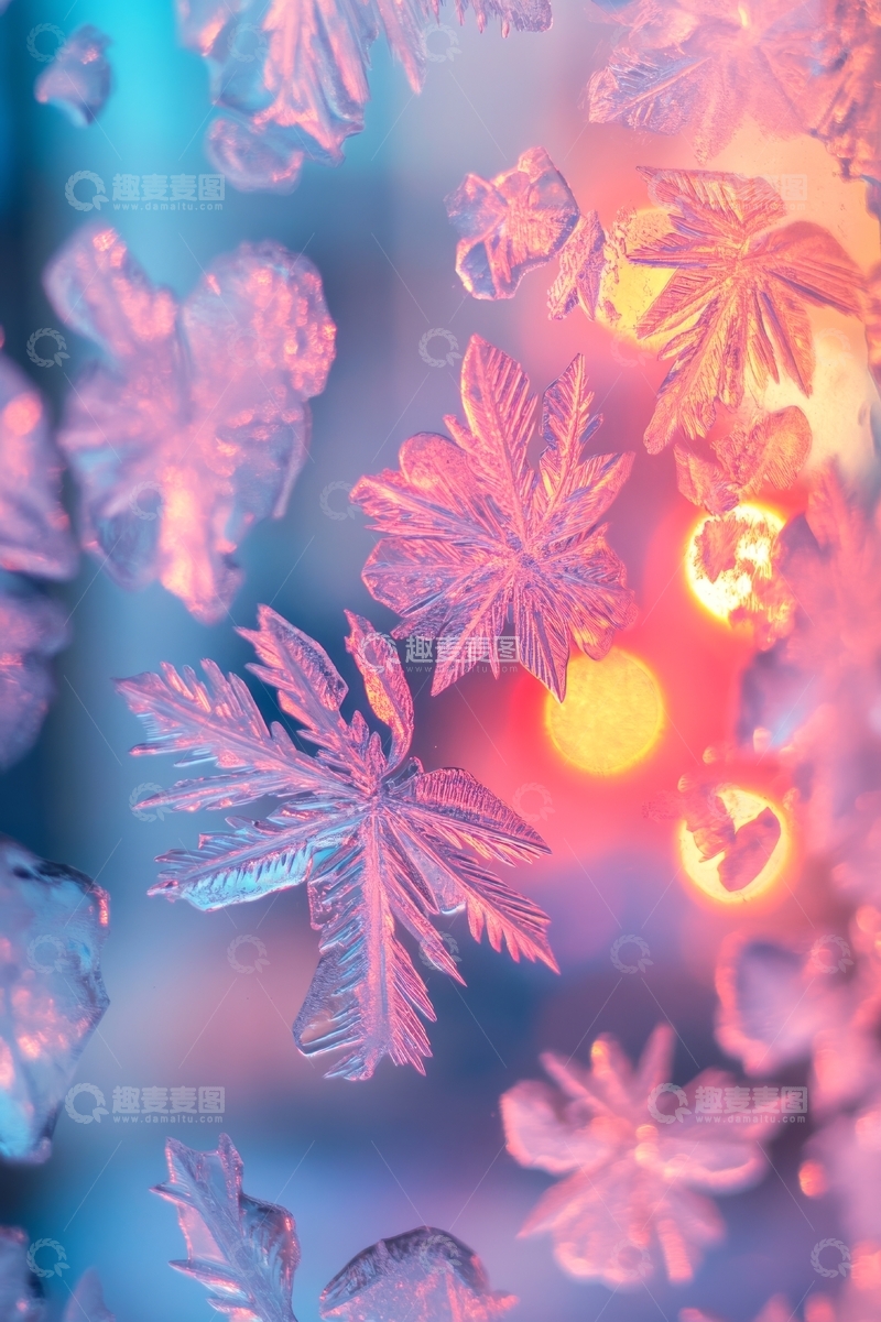 高清大图下载【趣麦麦图】冰晶雪花与温暖灯光的梦幻交织