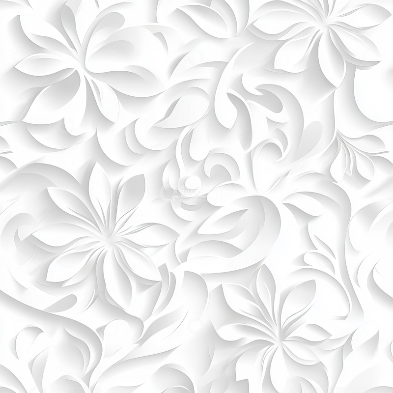 高清大图下载【趣麦麦图】白色立体花卉无缝图案
