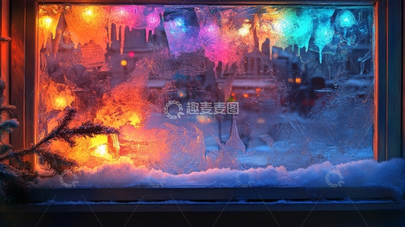 高清大图下载【趣麦麦图】冰冻窗景与彩色灯光