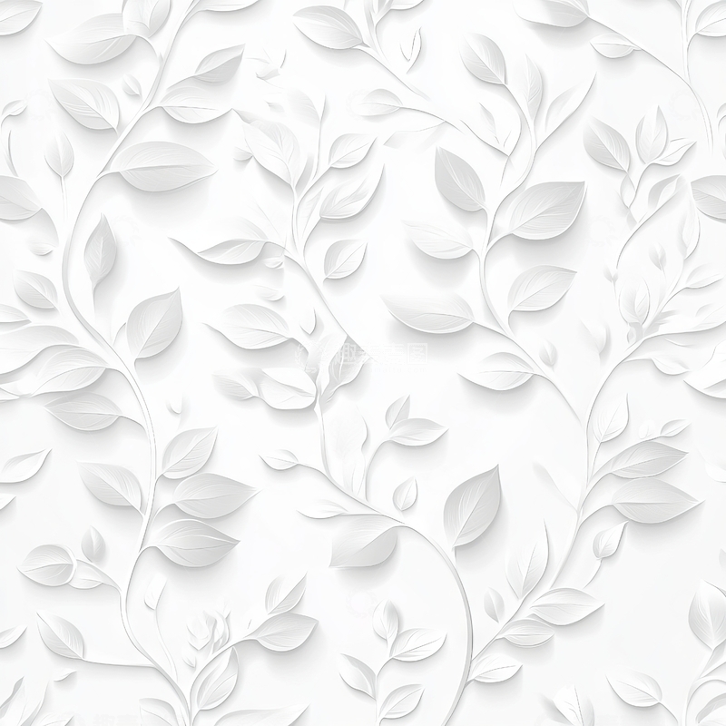 高清大图下载【趣麦麦图】白色枝叶无缝图案背景