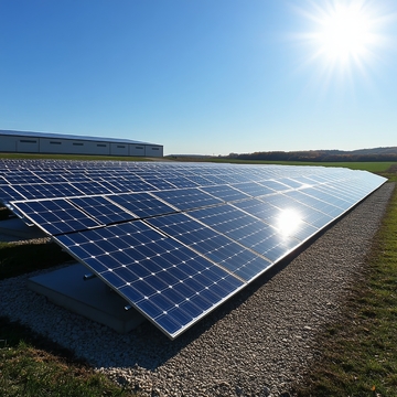 太阳能板在晴朗天空下的田野中