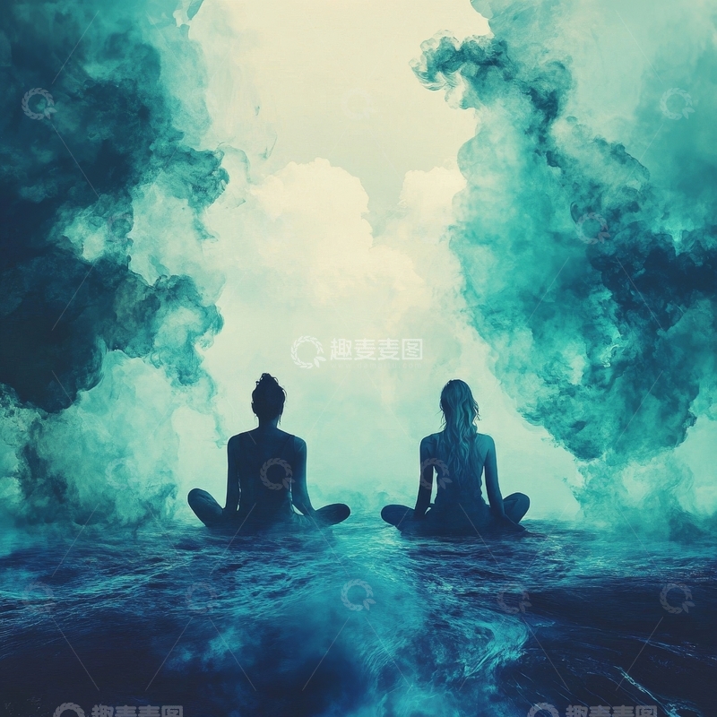 烟雾中冥想的两个人影