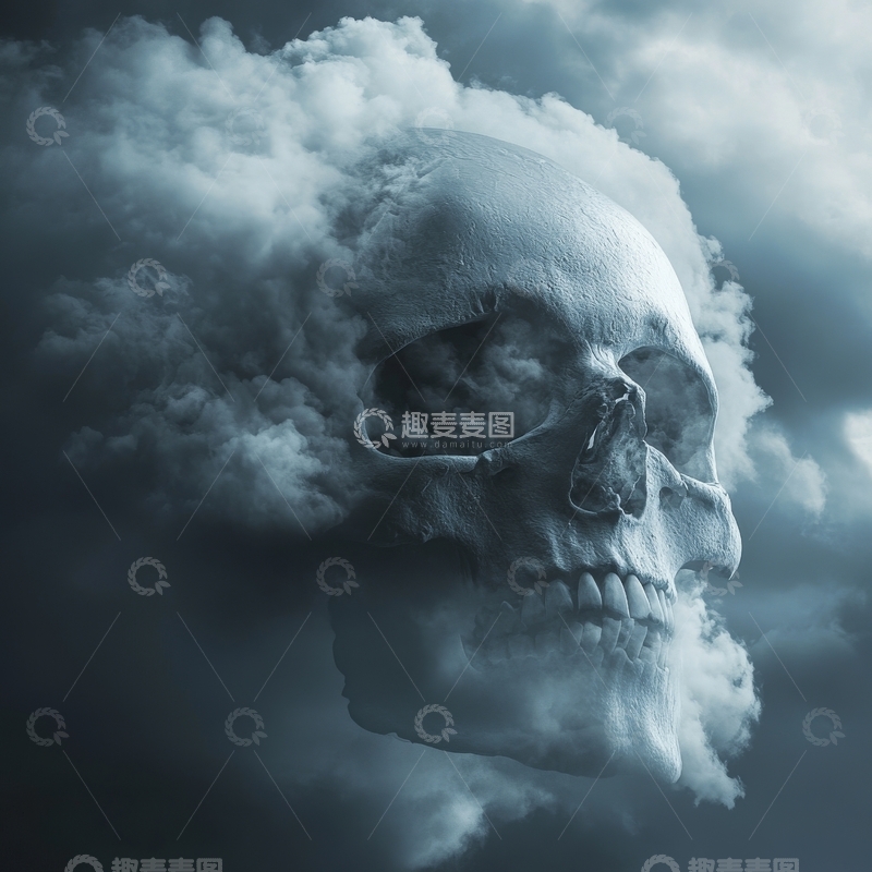 高清大图下载【趣麦麦图】云雾缭绕中的骷髅头