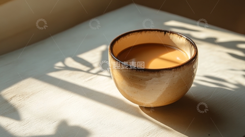 高清大图下载【趣麦麦图】阳光下的陶瓷茶杯