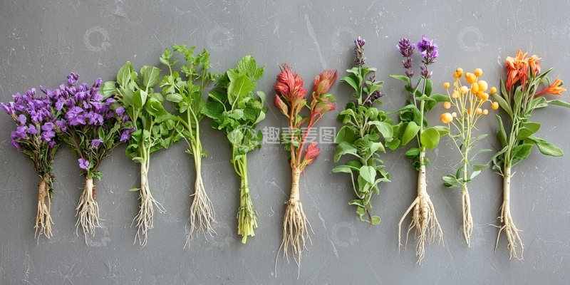 高清大图下载【趣麦麦图】多种植物根茎与花朵的排列展示