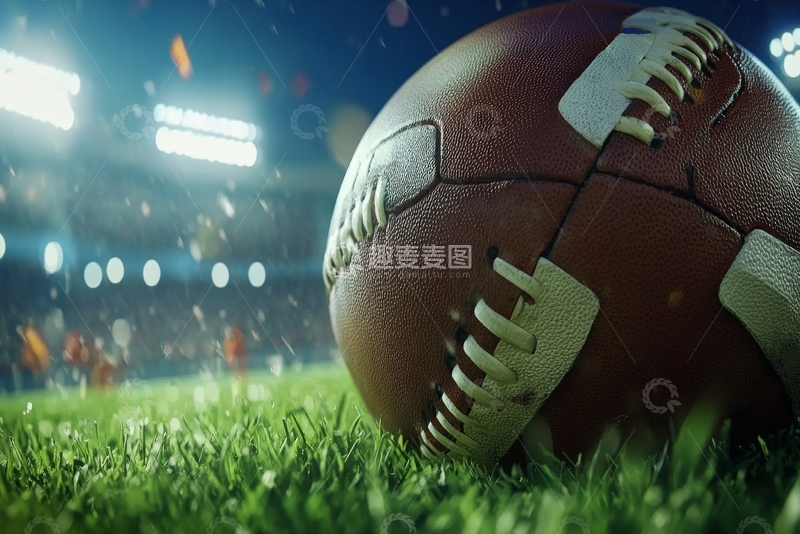 高清大图下载【趣麦麦图】橄榄球在体育场草地上的特写