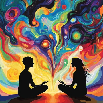 冥想者与色彩斑斓的背景