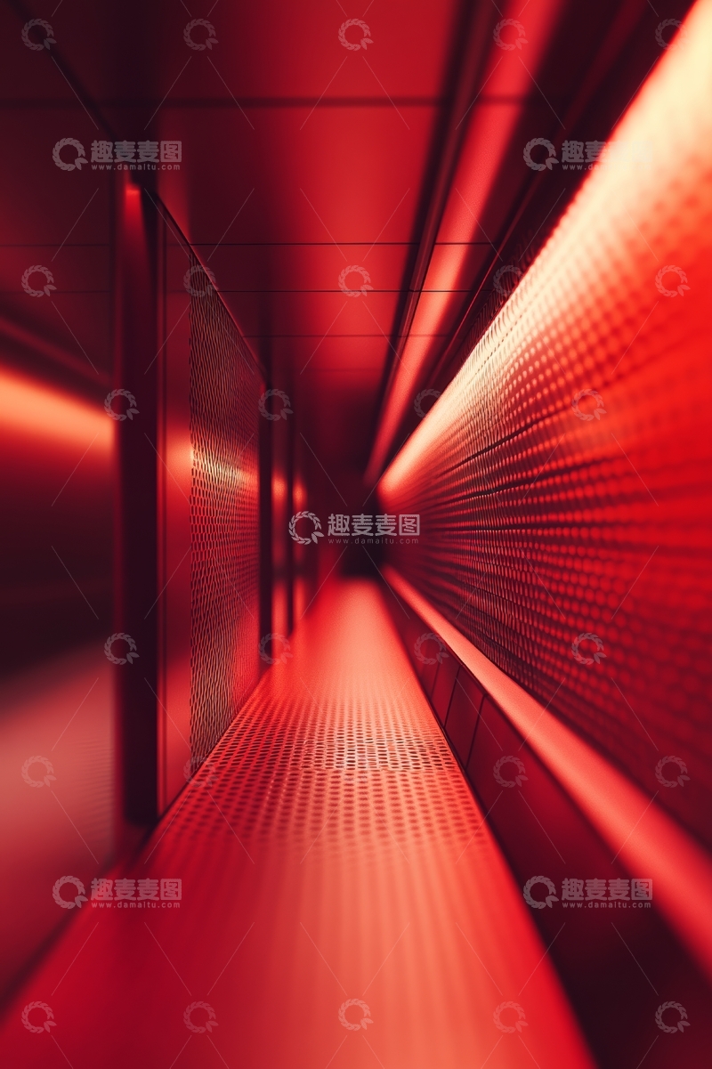 高清大图下载【趣麦麦图】红色灯光下的现代走廊
