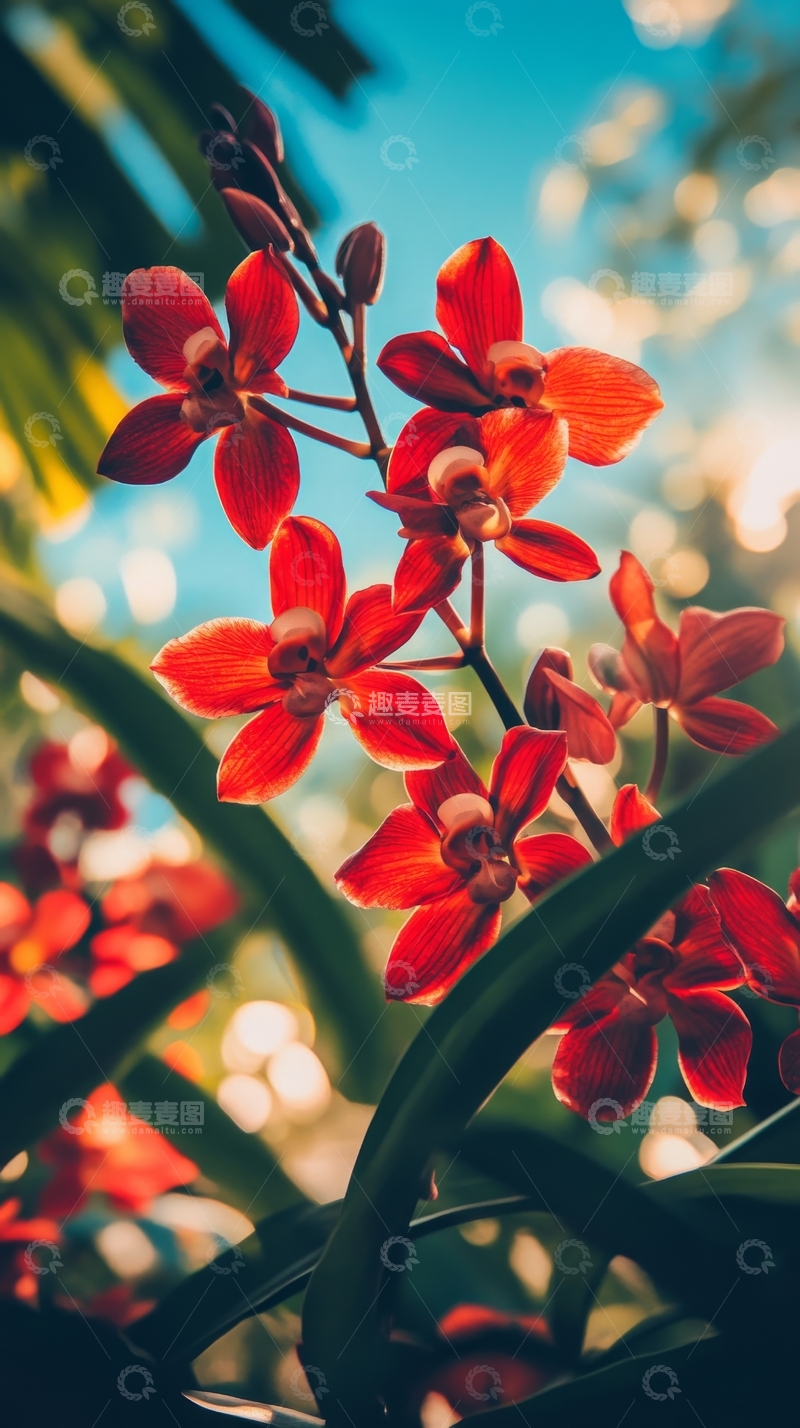 高清大图下载【趣麦麦图】鲜艳红色兰花在阳光下的特写