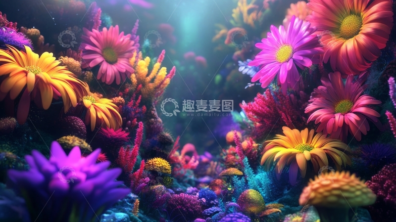 高清大图下载【趣麦麦图】梦幻色彩的海底花丛