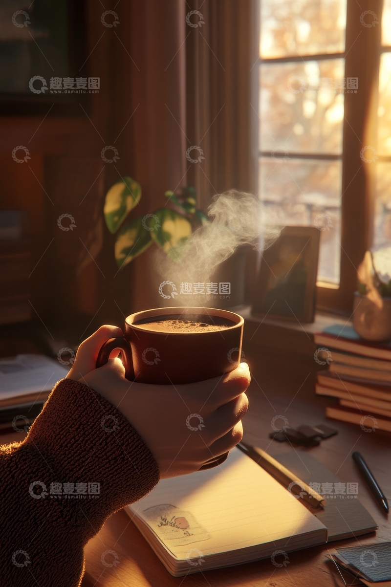 高清大图下载【趣麦麦图】手握热饮，窗边静谧时光