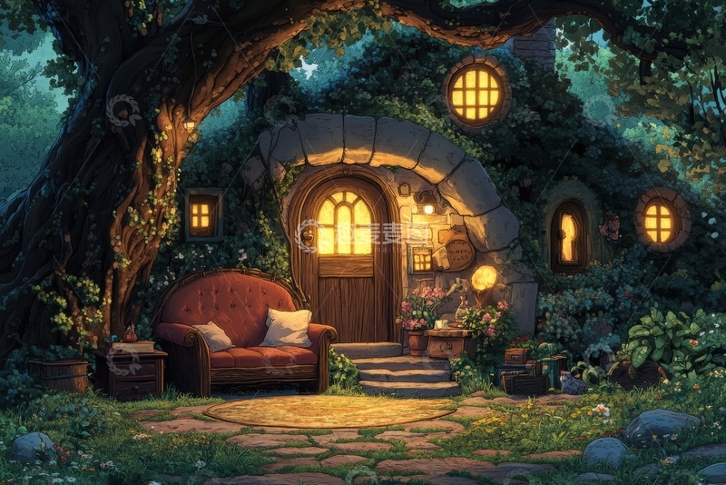 高清大图下载【趣麦麦图】树洞中的温馨小屋