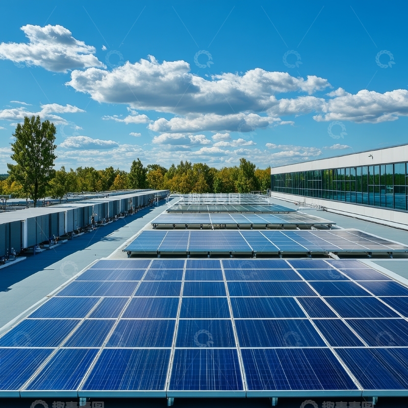高清大图下载【趣麦麦图】屋顶太阳能板与现代建筑