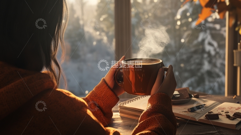 高清大图下载【趣麦麦图】窗边品茗，冬日暖阳