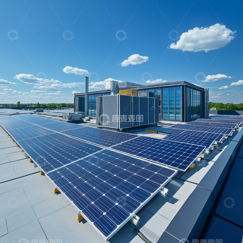 高清大图下载【趣麦麦图】屋顶太阳能板与现代化建筑
