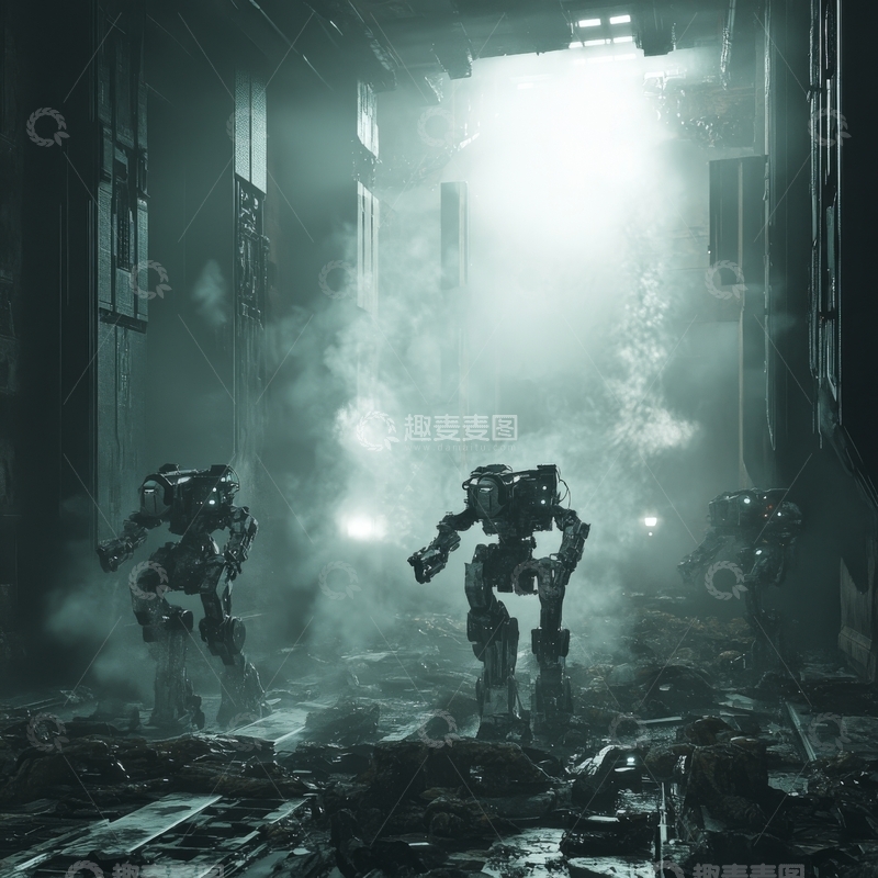 高清大图下载【趣麦麦图】废墟中的机械战士