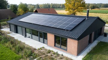 现代住宅屋顶安装太阳能板