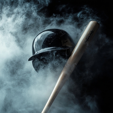 棒球头盔与球棒在烟雾中