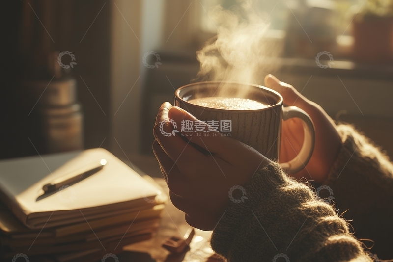 高清大图下载【趣麦麦图】双手捧着热气腾腾的杯子